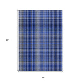 Homeroots 3' X 5' Navy Blue Plaid Washable Non Skid Indoor Outdoor Area Rug Navy Polyester 561888