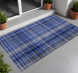 Homeroots 3' X 5' Navy Blue Plaid Washable Non Skid Indoor Outdoor Area Rug Navy Polyester 561888