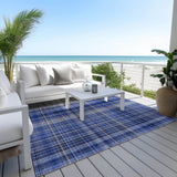 Homeroots 3' X 5' Navy Blue Plaid Washable Non Skid Indoor Outdoor Area Rug Navy Polyester 561888