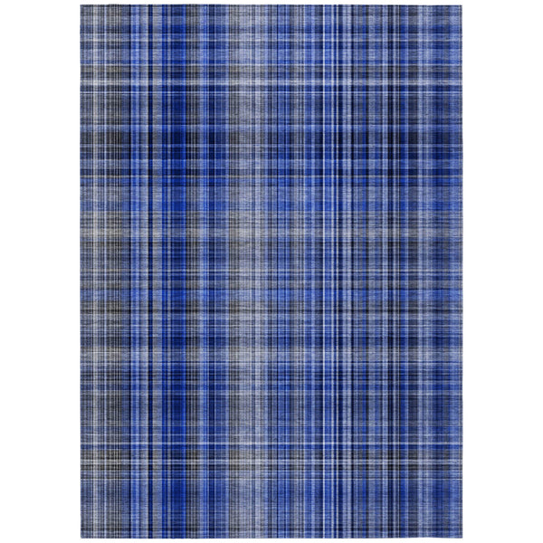 Homeroots 3' X 5' Navy Blue Plaid Washable Non Skid Indoor Outdoor Area Rug Navy Polyester 561888