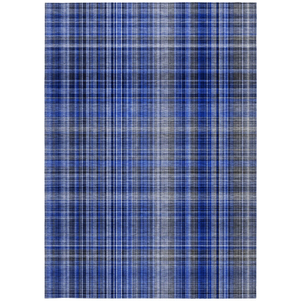 Homeroots 3' X 5' Navy Blue Plaid Washable Non Skid Indoor Outdoor Area Rug Navy Polyester 561888