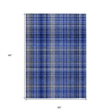 Homeroots 5' X 8' Navy Blue Plaid Washable Non Skid Indoor Outdoor Area Rug Navy Polyester 561889