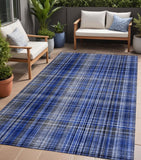 Homeroots 5' X 8' Navy Blue Plaid Washable Non Skid Indoor Outdoor Area Rug Navy Polyester 561889