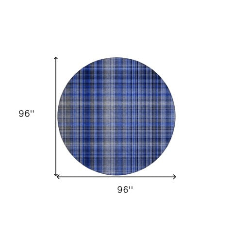 Homeroots 2' Stylish Plaid Washable Non-skid Indoor Outdoor Area Rug For Kids And Pets In Chic Design Navy Polyester 561890