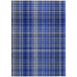 Homeroots 8' X 10' Navy Blue Plaid Washable Non Skid Indoor Outdoor Area Rug Navy Polyester 561891