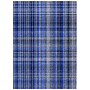 Homeroots 2' Stylish Plaid Washable Non-skid Indoor Outdoor Area Rug For Kids And Pets In Chic Design Navy Polyester 561893