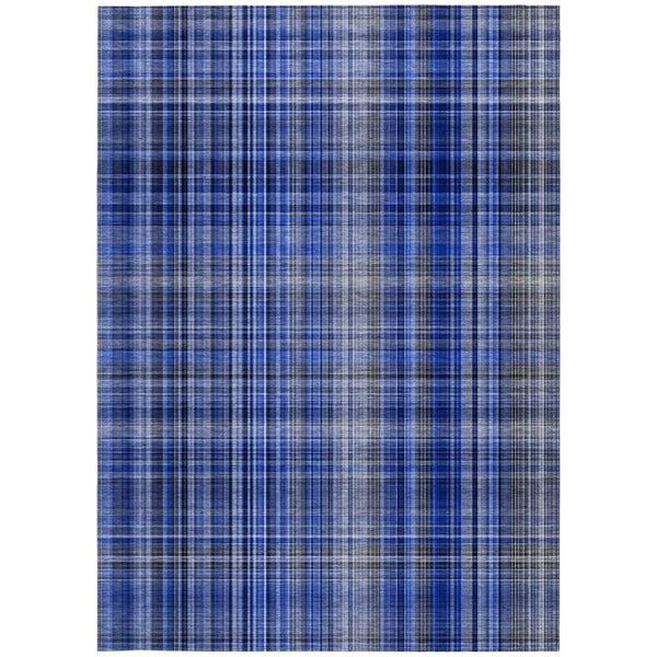 Homeroots 2' Stylish Plaid Washable Non-skid Indoor Outdoor Area Rug For Kids And Pets In Chic Design Navy Polyester 561893