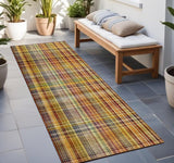 Homeroots 8' Runner Orange Plaid Washable Non Skid Indoor Outdoor Runner Rug Paprika Polyester 561895