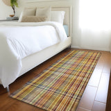 Homeroots 8' Runner Orange Plaid Washable Non Skid Indoor Outdoor Runner Rug Paprika Polyester 561895