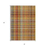 Homeroots 3' X 5' Orange Plaid Washable Non Skid Indoor Outdoor Area Rug Paprika Polyester 561897