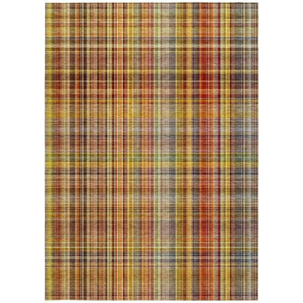 Homeroots 3' X 5' Orange Plaid Washable Non Skid Indoor Outdoor Area Rug Paprika Polyester 561897
