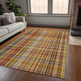 Homeroots 3' X 5' Orange Plaid Washable Non Skid Indoor Outdoor Area Rug Paprika Polyester 561897