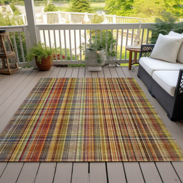 Homeroots 2' Stylish Plaid Washable Non-skid Indoor Outdoor Area Rug For Kids And Pets In Chic Design Paprika Polyester 561898