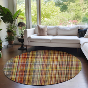 Homeroots 2' Stylish Plaid Washable Non-skid Indoor Outdoor Area Rug For Kids And Pets In Chic Design Paprika Polyester 561899