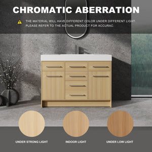 English Elm 48" Freestanding Bathroom Vanity with Resin Sink, Original Oak Finish, 2 Doors & 6 Drawers, Plywood W1972P315227