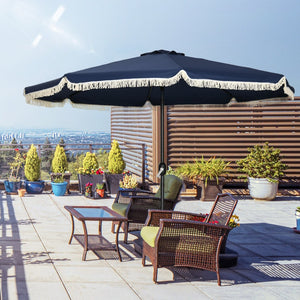English Elm Outsunny 9ft Ruffled Fringe Patio Umbrella Vented Canopy Crank Tilt Resort Style W2225P200479