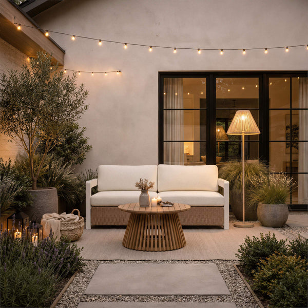 Lumika Outdoor Solar Floor Lamp Rattan Style Cordless Patio Light with Led Warmth