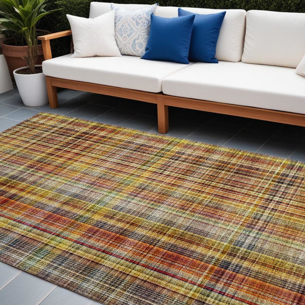 Homeroots 2' Stylish Plaid Washable Non-skid Indoor Outdoor Area Rug For Kids And Pets In Chic Design Paprika Polyester 561900