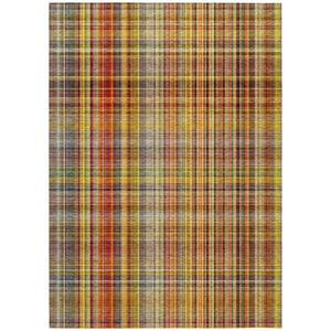 Homeroots 9' X 12' Yellow Orange And Brown Plaid Washable Non Skid Indoor Outdoor Area Rug Paprika Polyester 561901