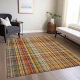 Homeroots 9' X 12' Yellow Orange And Brown Plaid Washable Non Skid Indoor Outdoor Area Rug Paprika Polyester 561901