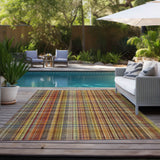 Homeroots 9' X 12' Yellow Orange And Brown Plaid Washable Non Skid Indoor Outdoor Area Rug Paprika Polyester 561901