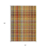 Homeroots 10' X 14' Yellow Orange And Brown Plaid Washable Non Skid Indoor Outdoor Area Rug Paprika Polyester 561902