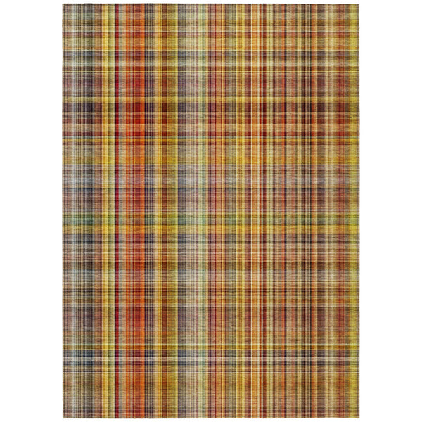 Homeroots 10' X 14' Yellow Orange And Brown Plaid Washable Non Skid Indoor Outdoor Area Rug Paprika Polyester 561902