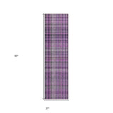 Homeroots 8' Runner Purple Plaid Washable Non Skid Indoor Outdoor Runner Rug Purple Polyester 561904