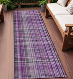 Homeroots 8' Runner Purple Plaid Washable Non Skid Indoor Outdoor Runner Rug Purple Polyester 561904