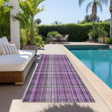 Homeroots 8' Runner Purple Plaid Washable Non Skid Indoor Outdoor Runner Rug Purple Polyester 561904