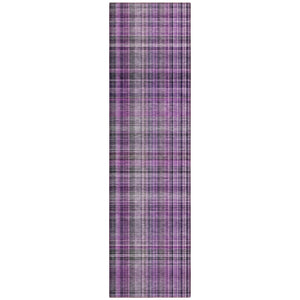Homeroots 8' Runner Purple Plaid Washable Non Skid Indoor Outdoor Runner Rug Purple Polyester 561904