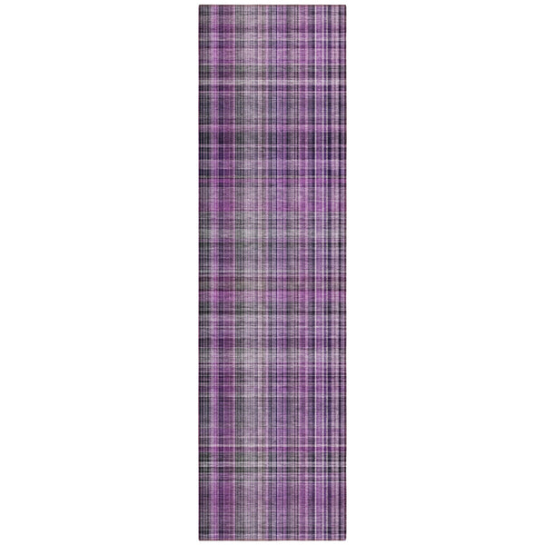 Homeroots 8' Runner Purple Plaid Washable Non Skid Indoor Outdoor Runner Rug Purple Polyester 561904