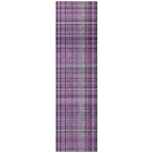 Homeroots 8' Runner Purple Plaid Washable Non Skid Indoor Outdoor Runner Rug Purple Polyester 561904