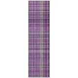 Homeroots 8' Runner Purple Plaid Washable Non Skid Indoor Outdoor Runner Rug Purple Polyester 561904