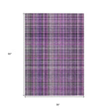 Homeroots 3' X 5' Purple And Gray Plaid Washable Non Skid Indoor Outdoor Area Rug Purple Polyester 561906