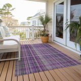 Homeroots 3' X 5' Purple And Gray Plaid Washable Non Skid Indoor Outdoor Area Rug Purple Polyester 561906