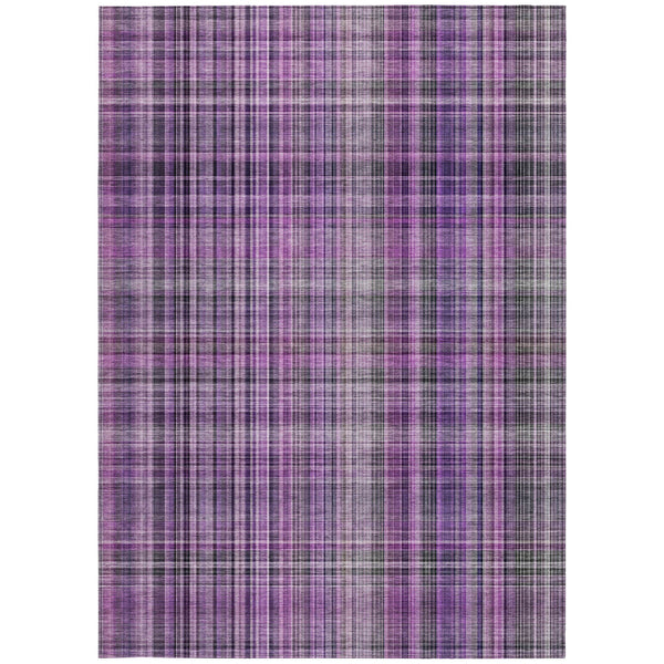 Homeroots 3' X 5' Purple And Gray Plaid Washable Non Skid Indoor Outdoor Area Rug Purple Polyester 561906