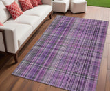 Homeroots 5' X 8' Purple And Gray Plaid Washable Non Skid Indoor Outdoor Area Rug Purple Polyester 561907