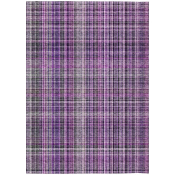Homeroots 5' X 8' Purple And Gray Plaid Washable Non Skid Indoor Outdoor Area Rug Purple Polyester 561907