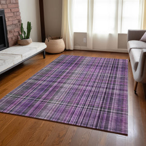 Homeroots 5' X 8' Purple And Gray Plaid Washable Non Skid Indoor Outdoor Area Rug Purple Polyester 561907