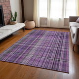 Homeroots 5' X 8' Purple And Gray Plaid Washable Non Skid Indoor Outdoor Area Rug Purple Polyester 561907