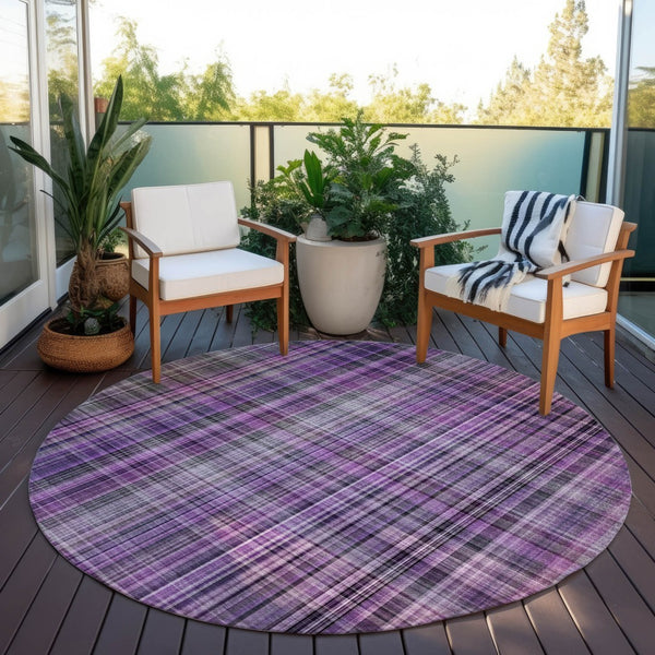 Homeroots 2' Stylish Plaid Washable Non-skid Indoor Outdoor Area Rug For Kids And Pets In Chic Design Purple Polyester 561908
