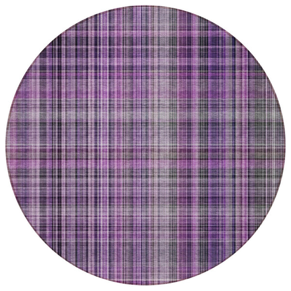 Homeroots 2' Stylish Plaid Washable Non-skid Indoor Outdoor Area Rug For Kids And Pets In Chic Design Purple Polyester 561908