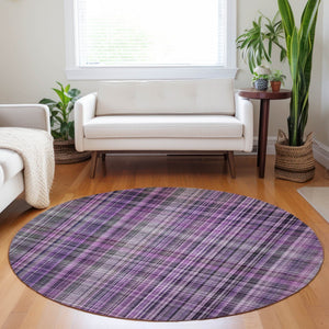 Homeroots 2' Stylish Plaid Washable Non-skid Indoor Outdoor Area Rug For Kids And Pets In Chic Design Purple Polyester 561908