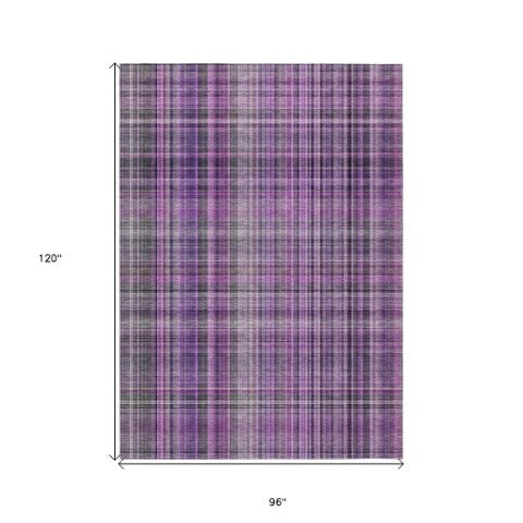 Homeroots 2' Stylish Plaid Washable Non-skid Indoor Outdoor Area Rug For Kids And Pets In Chic Design Purple Polyester 561909