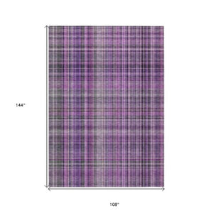 Homeroots 2' Stylish Plaid Washable Non-skid Indoor Outdoor Area Rug For Kids And Pets In Chic Design Purple Polyester 561910