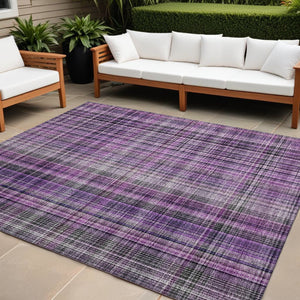 Homeroots 2' Stylish Plaid Washable Non-skid Indoor Outdoor Area Rug For Kids And Pets In Chic Design Purple Polyester 561910