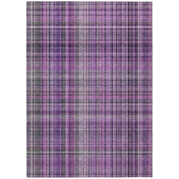 HomeRoots 5' X 8' Classic Plaid Washable Non-Skid Area Rug for Indoor & Outdoor Spaces – Durable & Stylish Purple 561910