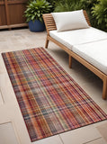 Homeroots 8' Runner Red Plaid Washable Non Skid Indoor Outdoor Runner Rug Red Polyester 561913