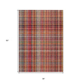 Homeroots 3' X 5' Red Orange And Brown Plaid Washable Non Skid Indoor Outdoor Area Rug Red Polyester 561915